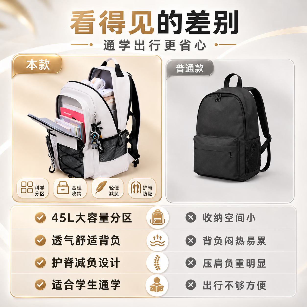 JCZS德国书包初中生男女学生高颜值大容量减负护脊轻便高中生双肩背包 【护脊减负】中号-藏蓝色送闪电