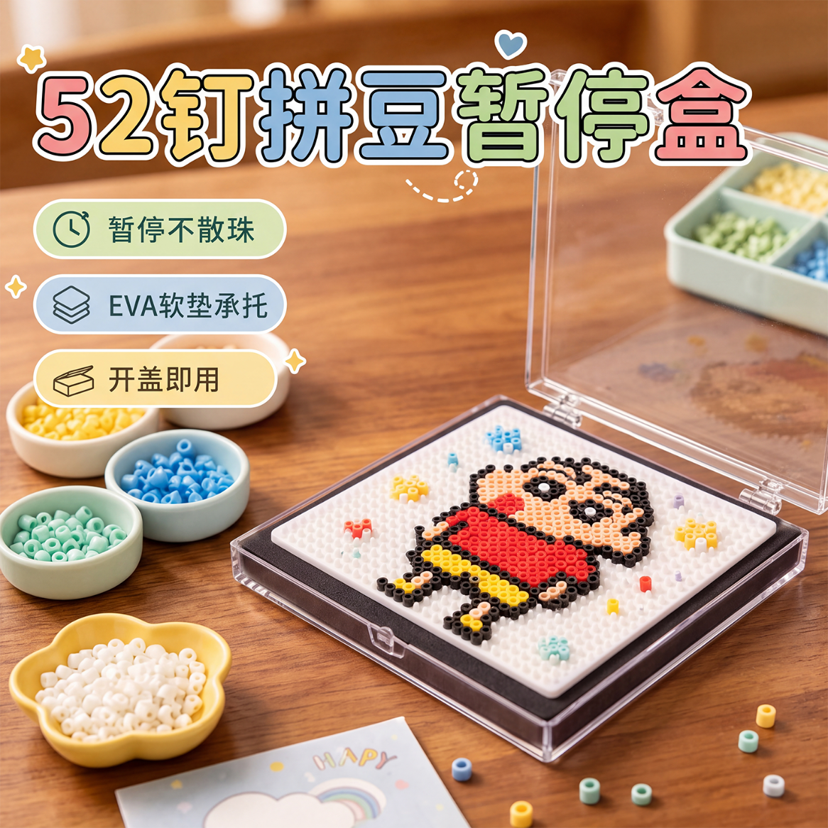 【7折】离草拼豆暂停盒52钉保护盒盖板手工拼豆半成品防抖保护盒拼豆收纳盒 拼豆暂停盒52长钉【含海绵垫子】https://u.jd.com/FOMxiwZ----普遍有货 | 下3件最优到手单价：13.8 -> 【9.93】