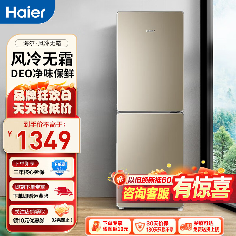 海尔（Haier）冰箱小型风冷无霜超薄直冷双开门小冰箱租房公