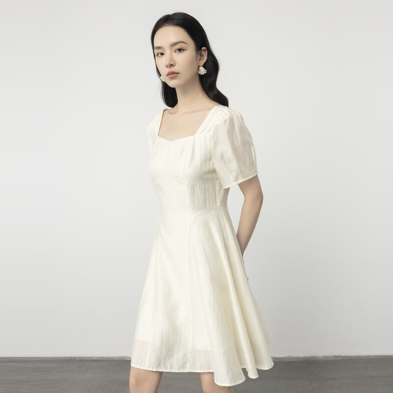 洛可可(rococo)春夏新品收腰显瘦百搭气质小黑裙几何拼接绑带设计