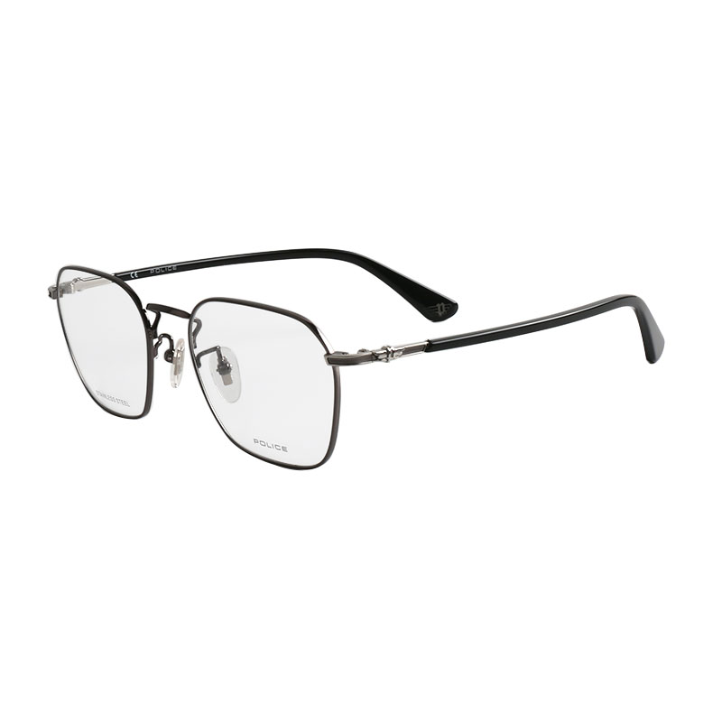 POLICE 中性款银色镜框黑色镜腿金属全框光学眼镜架眼镜框 VPL882K-568K 52MM
