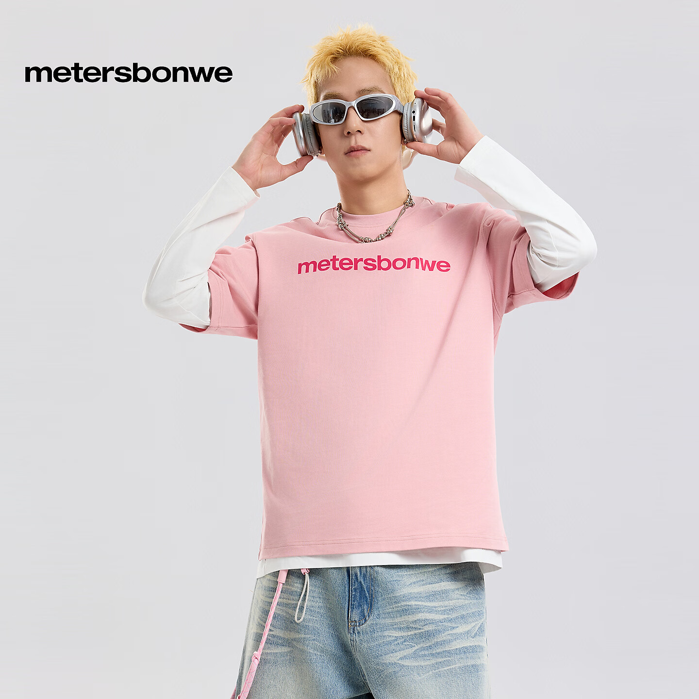美特斯邦威（Meters Bonwe）男复古舒适前胸基础logo短袖T恤618365 天竺葵粉 L 175/96A