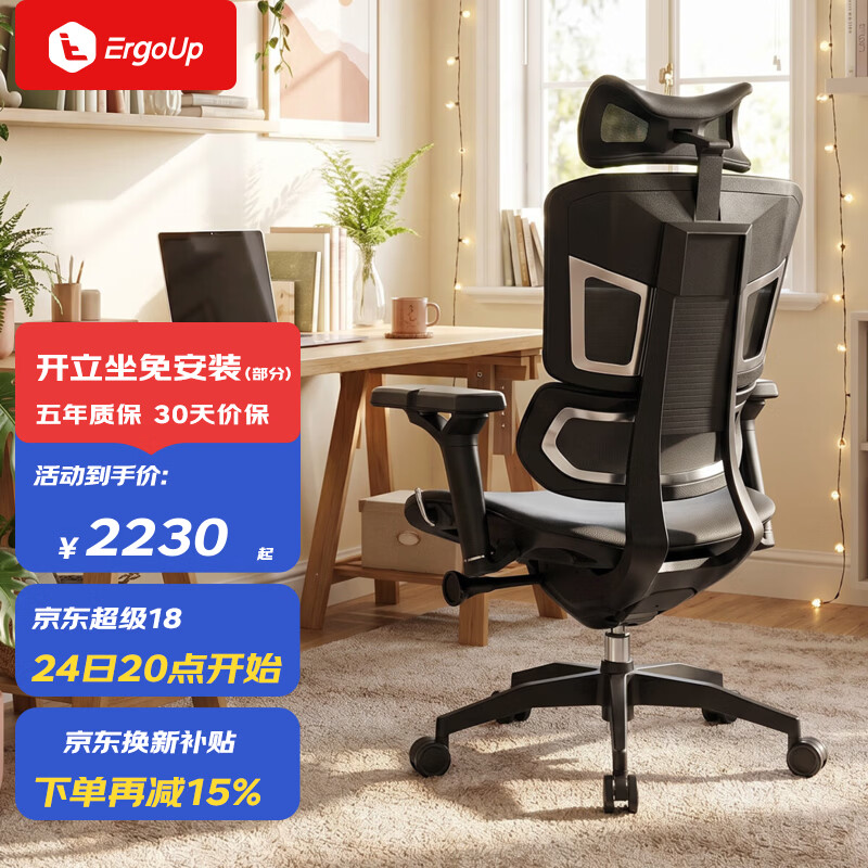 有谱Ergoup FLY MINI 人体工学椅电脑椅久坐电竞靠背家用办公老板椅 黑框黑网