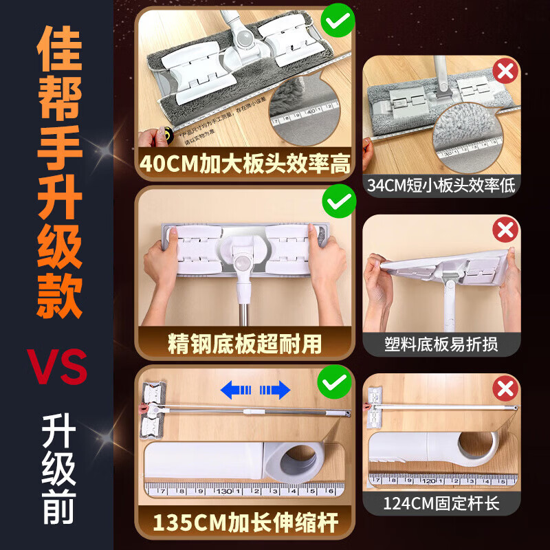 佳帮手夹布平板拖把家用一拖净免手洗2026洗脸巾神器老式墩布拖布 【包邮】老式夹布 | 40cm拖头 | 共1布