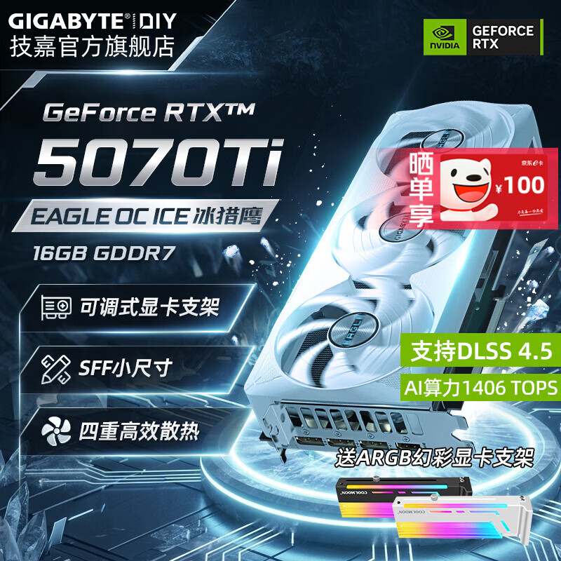 技嘉（GIGABYTE）RTX 5060/5060Ti/5070/5070Ti/5080显卡 雪鹰 冰猎鹰 吃鸡/LOL电脑游戏设计渲染视频剪辑独显 5070Ti EAGLE OC ICE-16GD