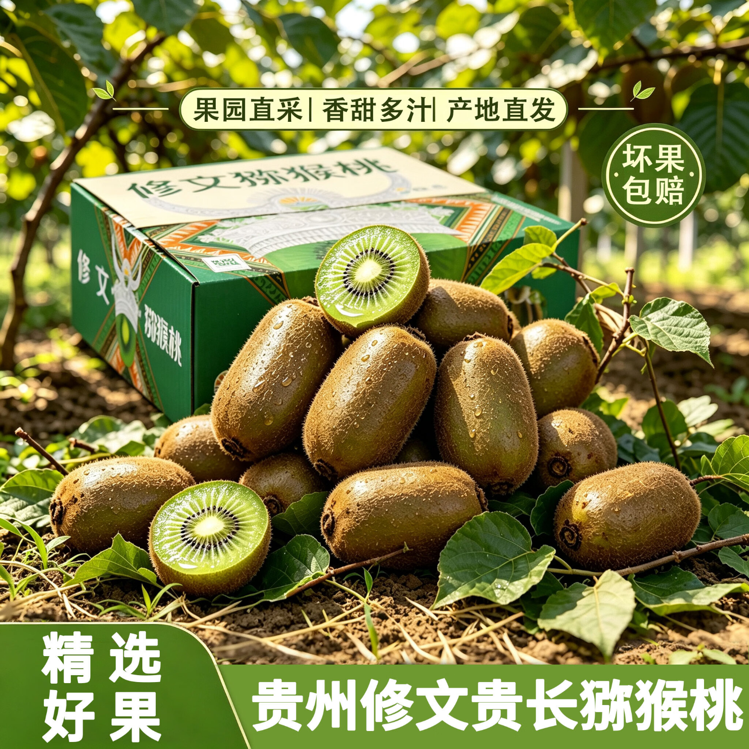 花三岁贵长猕猴桃奇异果贵州修文猕猴桃绿心应季水果当季新鲜猕猴桃礼盒 12枚(单个50~70g)彩箱装 京东折扣/优惠券