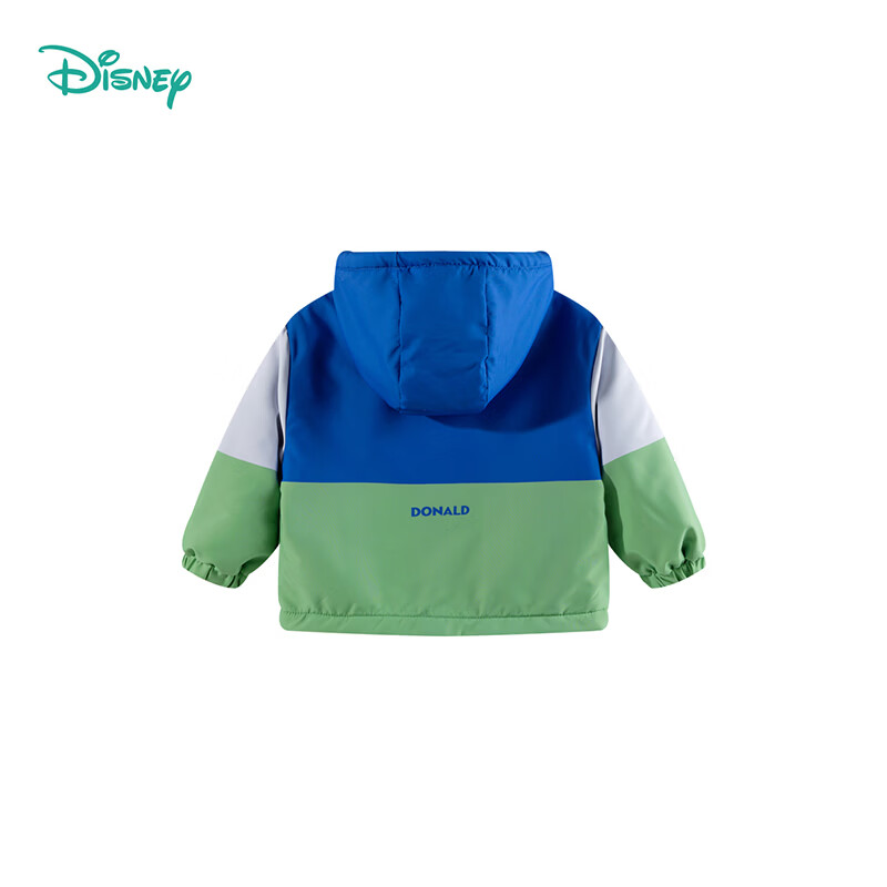 迪士尼（Disney）童装秋冬保暖男女童时尚休闲卡通舒适百搭防风儿童冲锋衣外套 （加绒）唐老鸭蓝绿 90