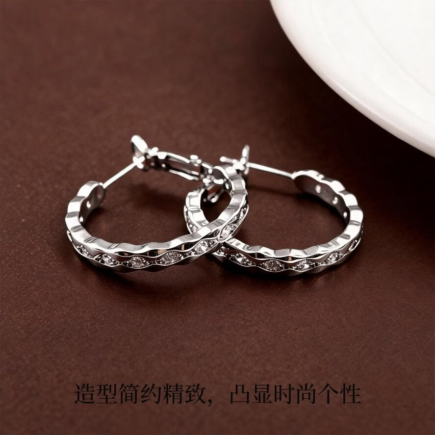 KRISTEN JUDI圈圈耳环女银色耳圈轻奢高级感方圆脸中号耳扣新款设计感耳饰 直径约25MM-实用生日礼物送女友老婆闺蜜