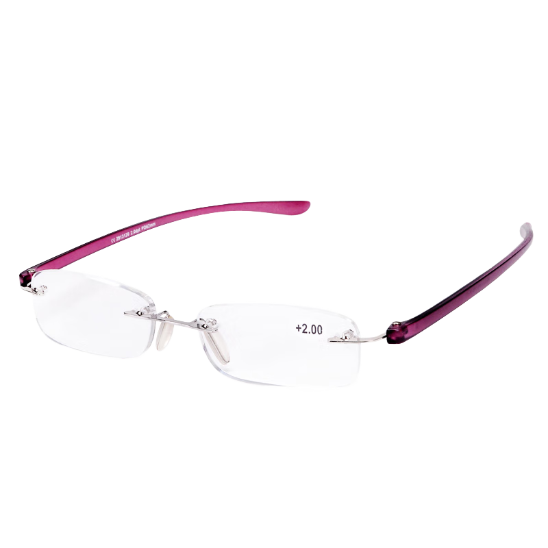 宜視寶德國老花鏡高清無框男女士時尚舒適輕巧便攜閱讀花鏡2913 紫紅色 200度