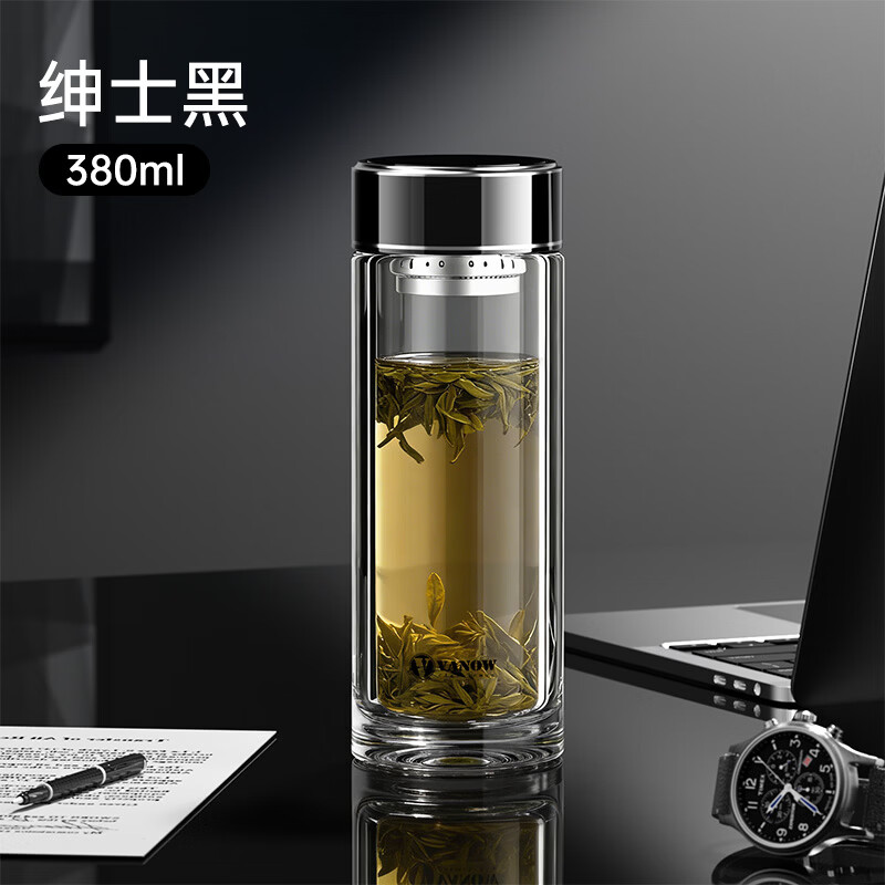 Vanow新款双层高硼硅玻璃水杯男士高端礼盒商务定制车载泡茶杯子
