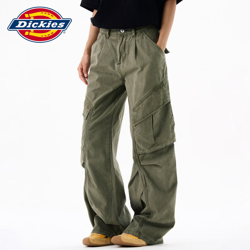 Dickies纯棉休闲裤男士2026秋冬季新款宽松直筒阔腿弯刀运动工作长裤子装 豆绿色 【官方正品】 常规 S 【建议80-100斤】