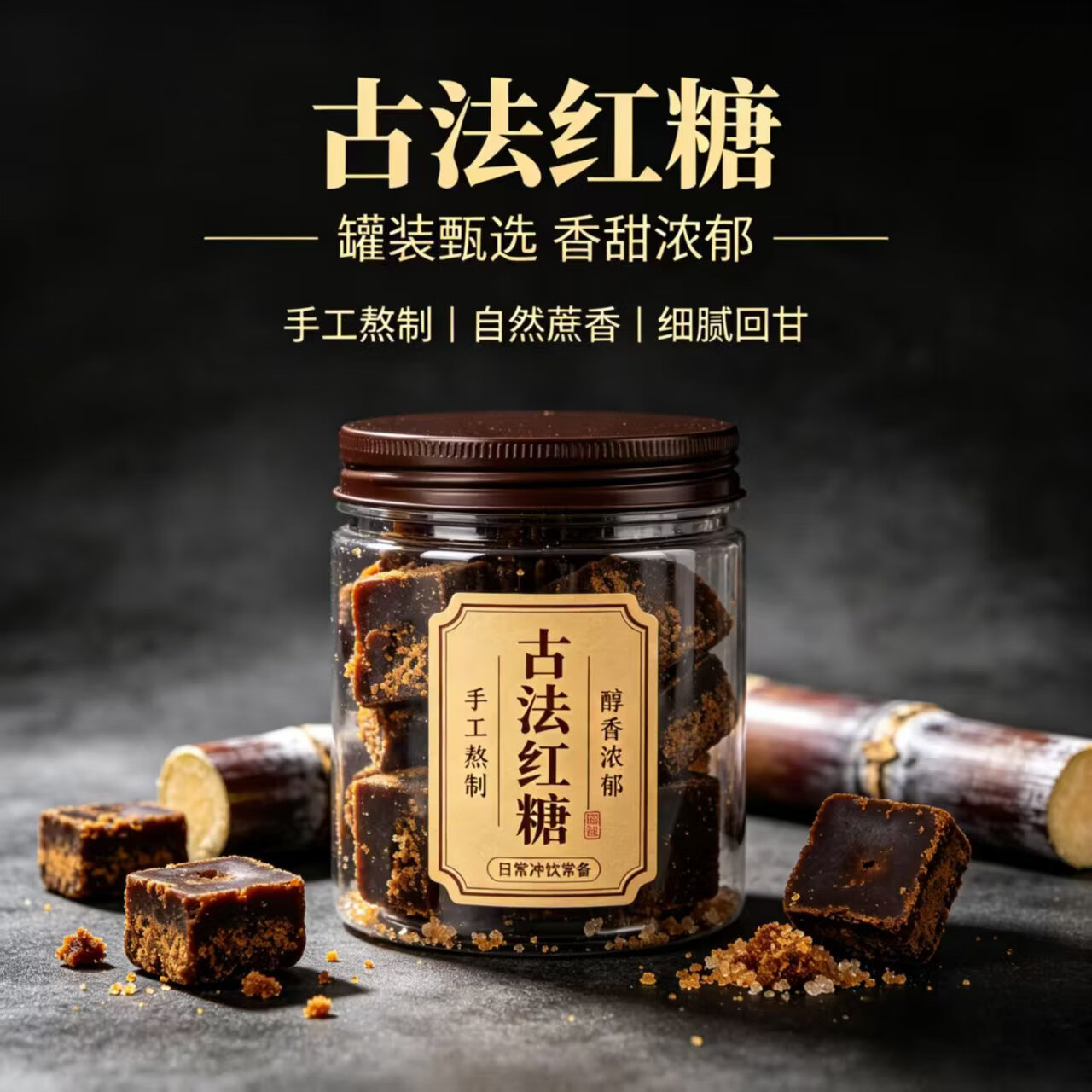 同仁堂手工老红糖茶大姨妈生理期月经经痛红糖水调理纯蔗汁熬制红糖块 古法红糖 250g*4罐 净重