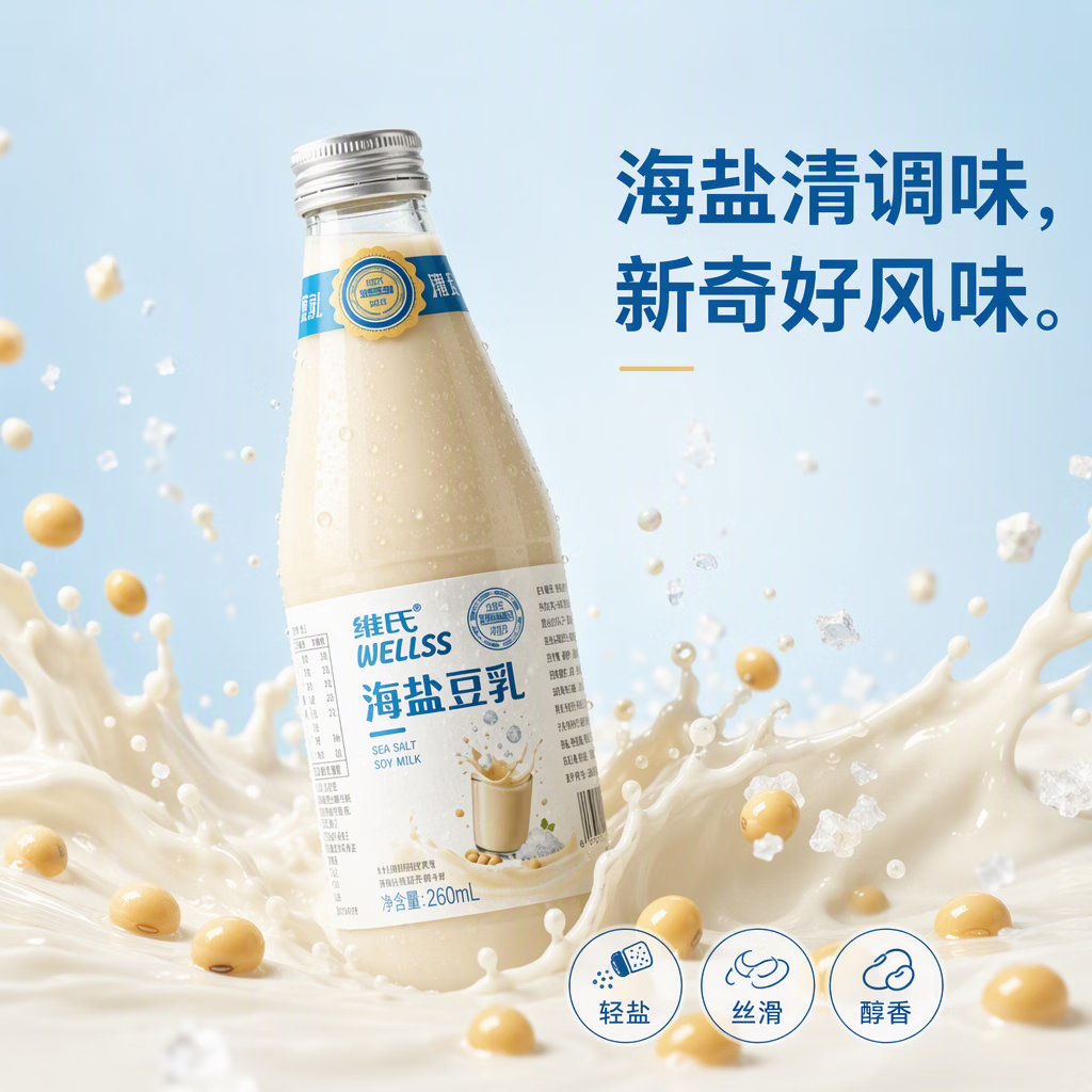 维氏海盐豆乳260ml*6瓶营养健康植物蛋白早餐奶代餐豆奶玻璃即食饮料 85%人群选择【低糖低脂 咸香可口】海盐豆乳260ml*6瓶
