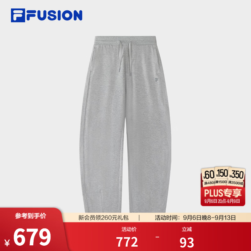FILA FUSION斐乐潮牌针织长裤26秋新款宽松时尚垂感女休闲阔腿裤 烟墨花灰-LM M 165/66A/M