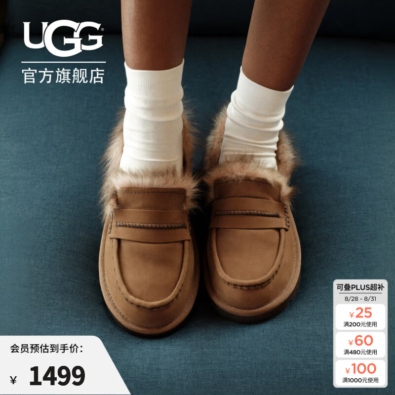 UGG秋季新款女士舒适时尚圆头平底一脚蹬毛毛便鞋乐福鞋 1183310 DKC | 深栗色 36