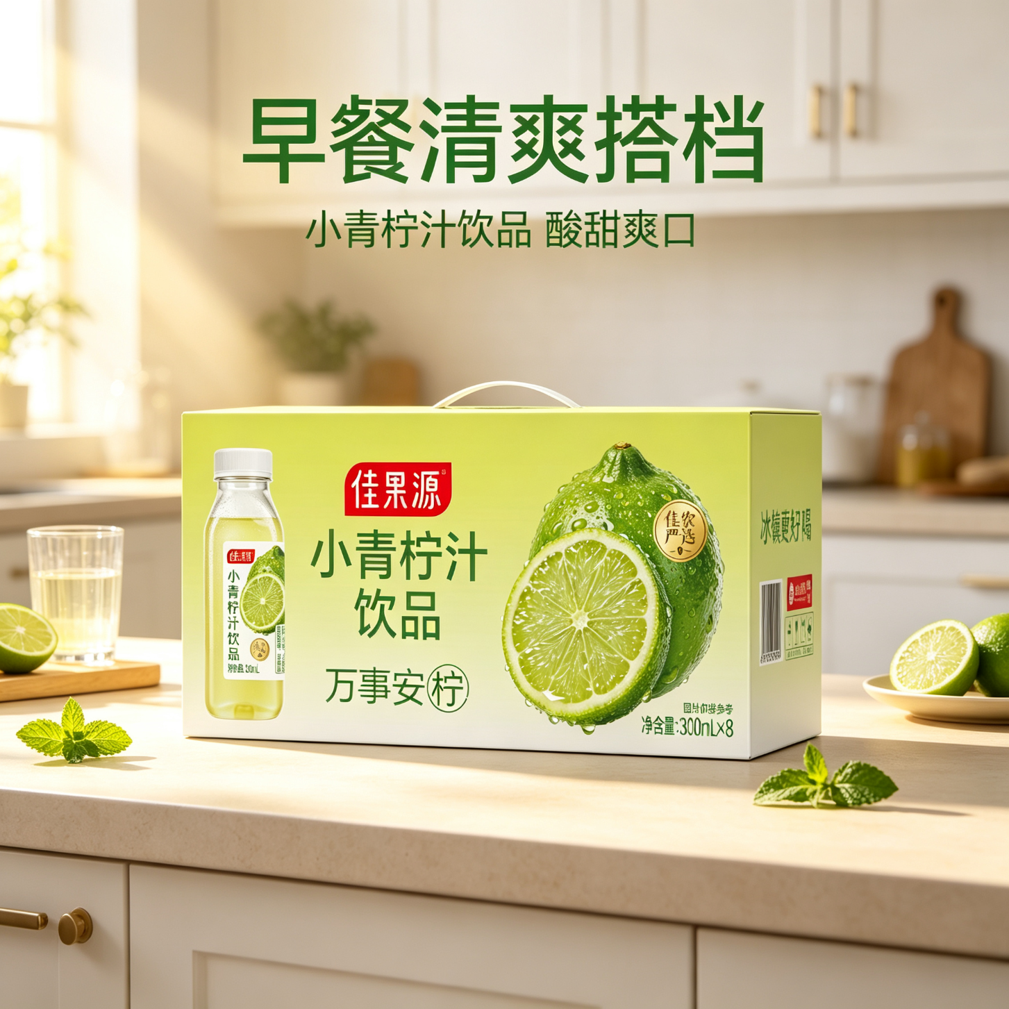 佳果源小青柠汁饮品含NFC青柠汁 酸甜可口清新解腻家庭聚餐柠檬汁饮料 【礼盒装】300ml*8瓶
