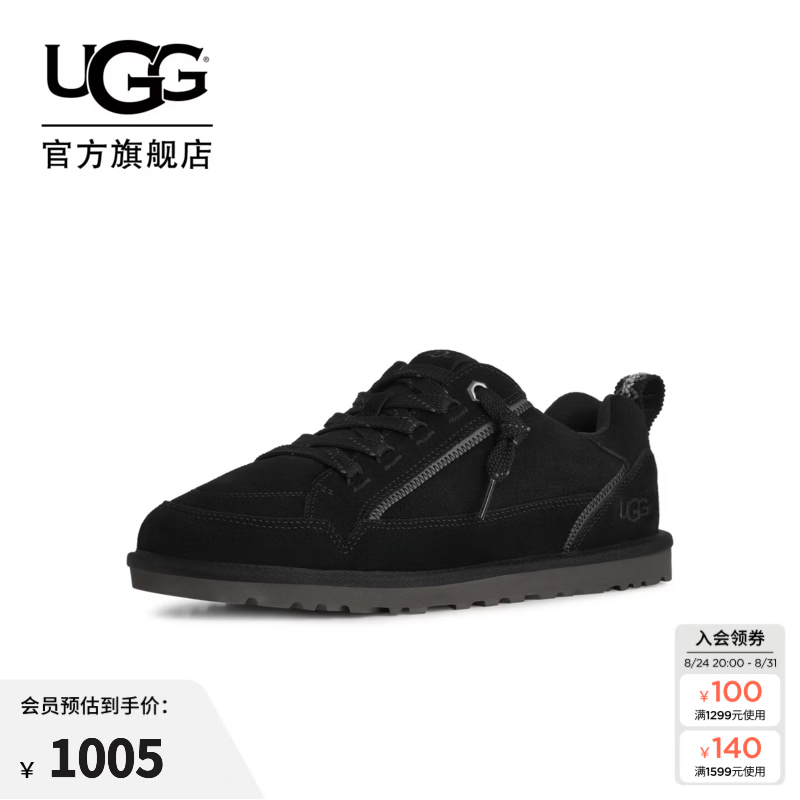 UGG秋季新款男士舒适时尚系带低帮圆头拼色圣盖茨休闲鞋 1184239 BLK | 黑色 40