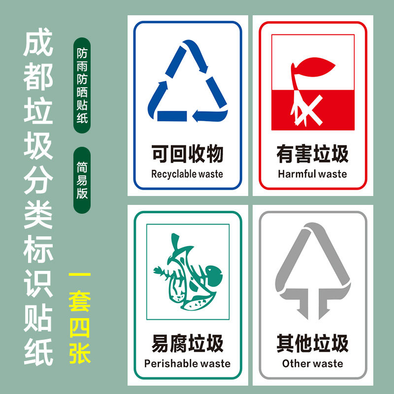 苏州张家港全国各地生活垃圾分类标识贴 易腐垃圾 有害垃圾可回收物