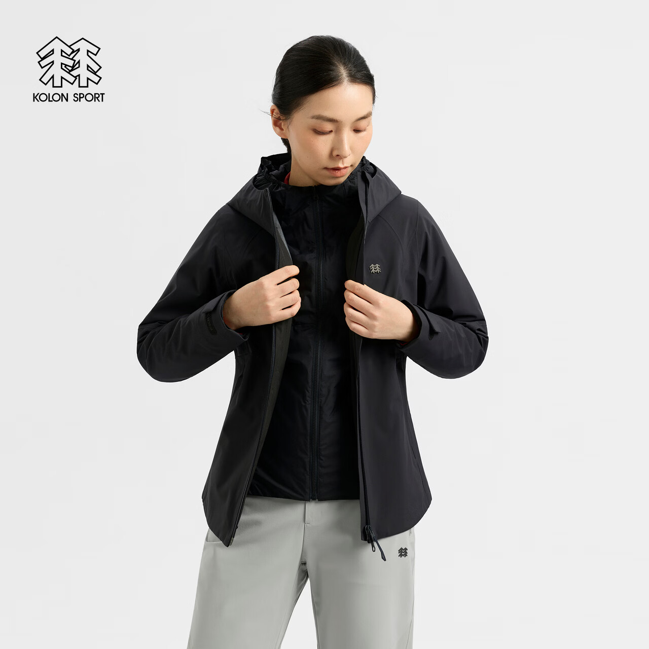 KOLON SPORT/可隆户外冲锋衣 女士防水防风P棉棉服三合一冲锋衣