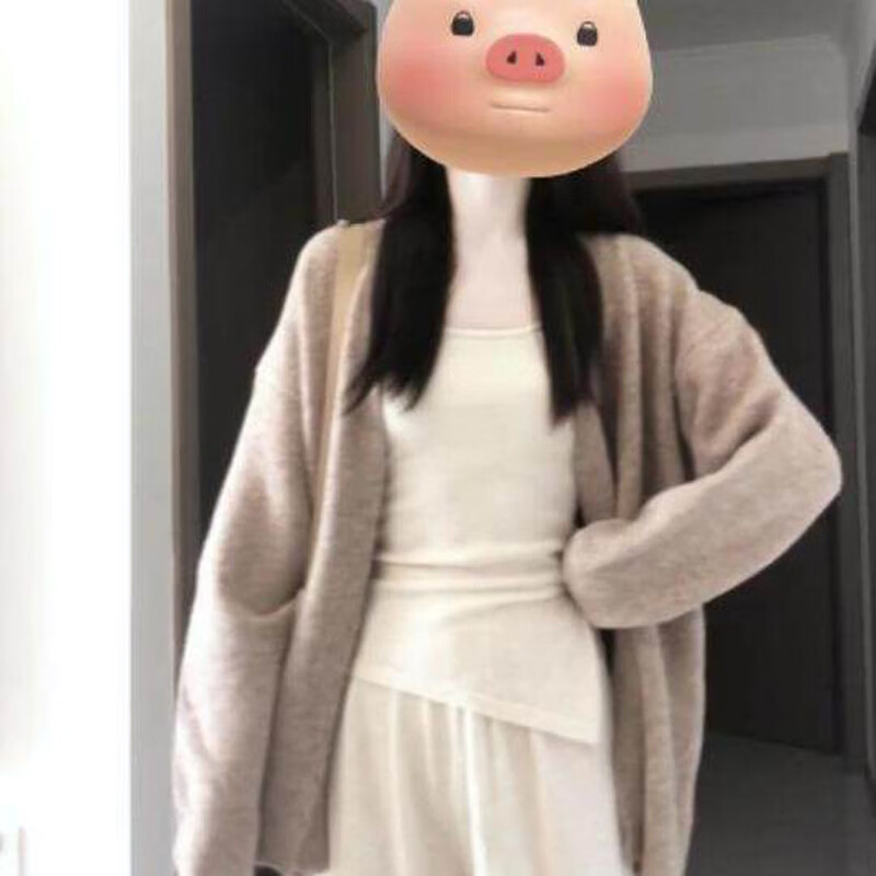 浪莎韩版hiphop开衫毛衣女春秋宽松慵懒风软糯温柔休闲百搭针织衫上衣 卡其色 【软糯亲肤】 均码 【建议80-140斤】