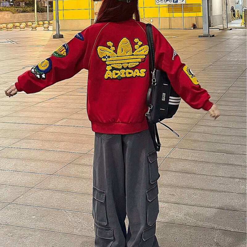 Y-3莆田轻奢三叶草防风保暖春秋夹克情侣装国潮棒球美式外套显瘦爆款 红色 4XL 175-200斤