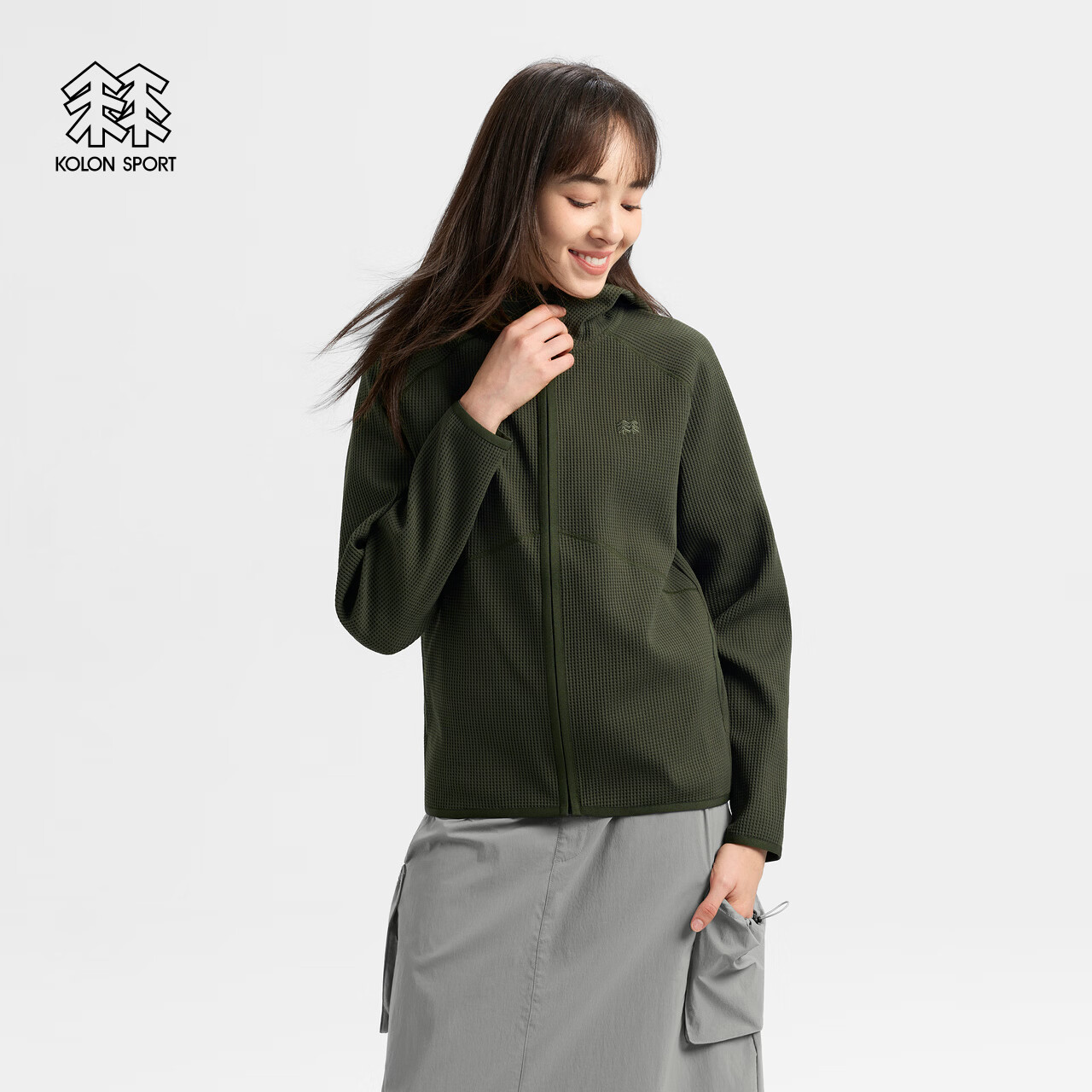 KOLON SPORT/可隆户外休闲衣 男女同款华夫格全拉链针织夹克