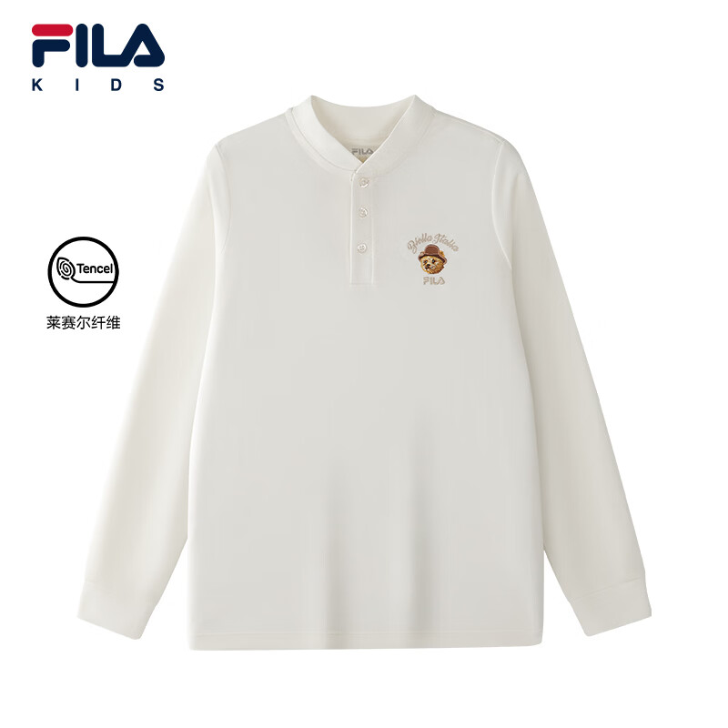 FILA莱赛尔纤维|斐乐儿童童装长袖T恤2026年冬季新款男中大童上衣 云白色-WT 120