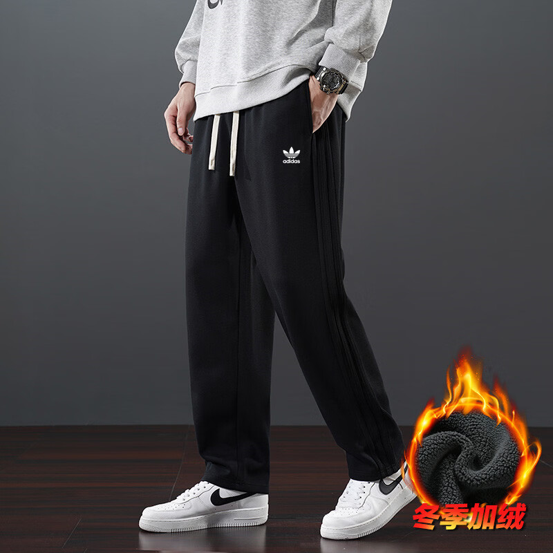 Y-3阿迪三叶草男士加绒运动裤秋冬卫裤刺绣logo直筒宽松保暖休闲长裤 灰色8613A 浅灰色加绒款 4XL 建议185-200斤