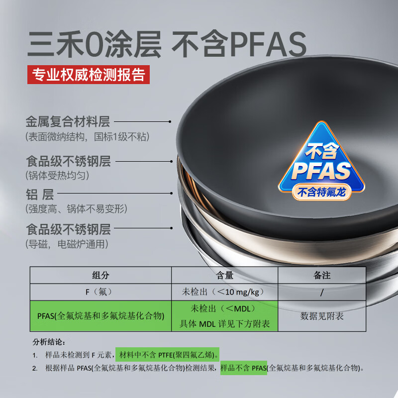 三禾0涂层炒锅家用无涂层不粘锅电磁炉燃气灶通用不锈钢炒菜锅 不锈钢炒锅 32cm