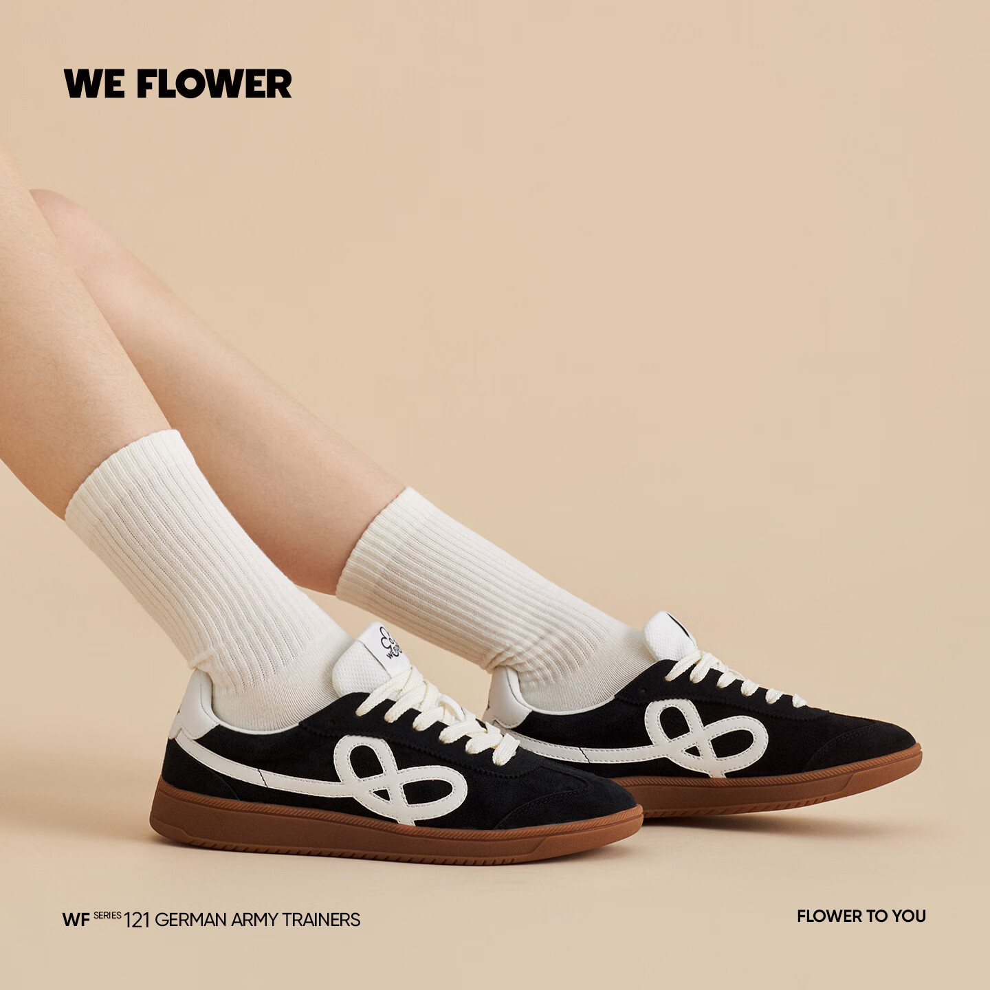 WE FLOWER轻便德训鞋2026款复古皮面男女同款秋冬季户外百搭耐磨小白鞋 冰原蓝 37 (240mm)