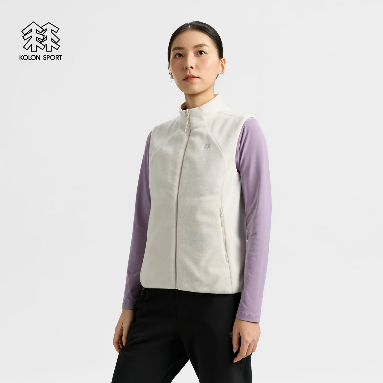 KOLON SPORT/可隆户外抓绒衣 女耐磨防风防静电POLARTEC两面穿马夹