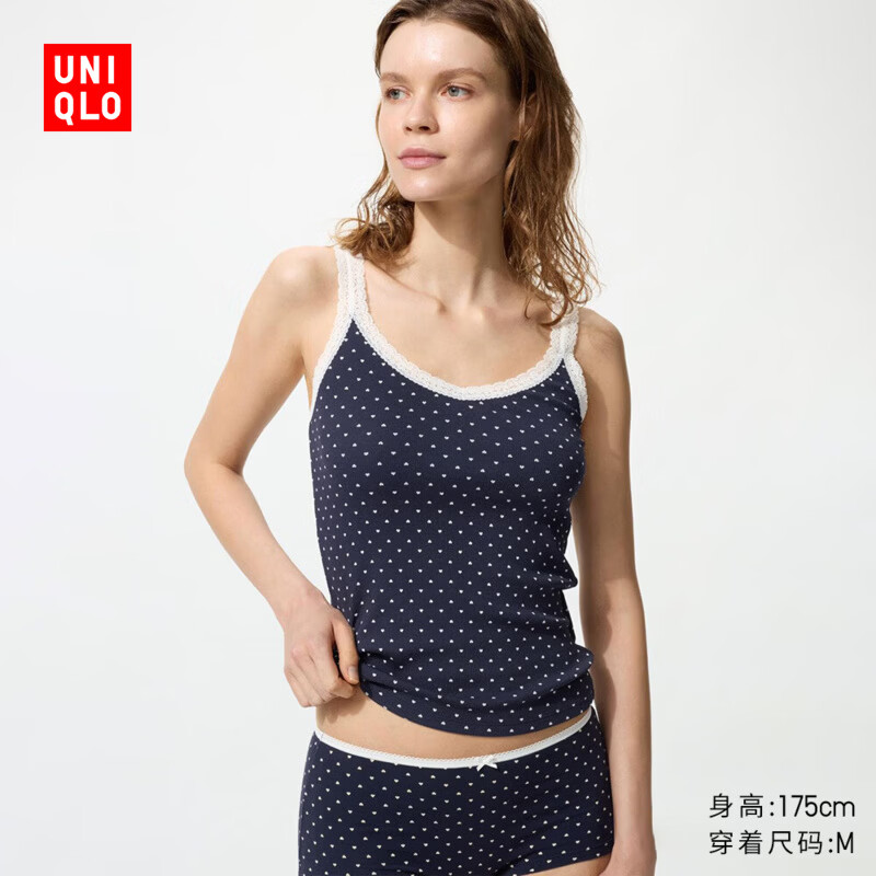 优衣库蕾丝V领吊带衫女装489044 69 藏青色 M