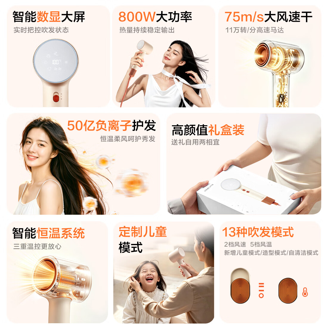 一尔高速护发吹风机负离子护发静音速干不伤发家用吹风筒电吹风机礼物女朋友 【全新升级-润养吹护】8种模式+养护头皮+儿童可用