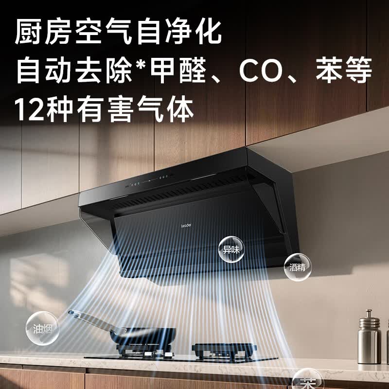 海尔(Haier)变频强劲抽吸油烟机套装燃气灶具顶侧双吸家用30立方超大吸力挥手智控自清洗统帅leader系列 【爆款旗舰新品F1V】30m³大吸力单烟机
