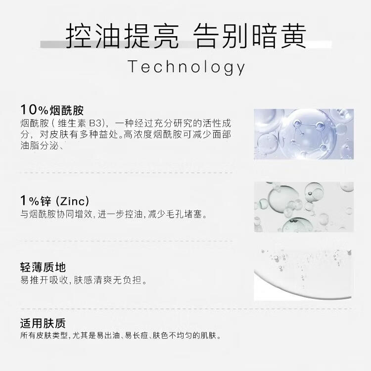 THE ORDINARY烟酰胺10% +锌1%精华30ml男女士控油保湿细毛孔淡痘印提亮护肤 10%烟酰胺30ml