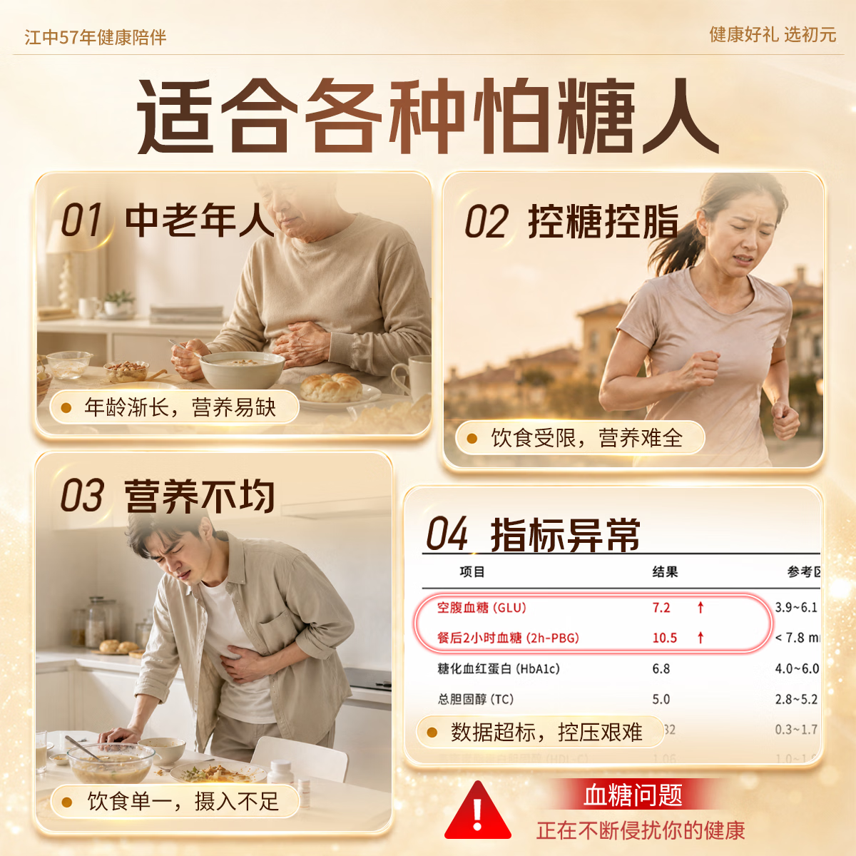 初元低GI蛋白粉慢升糖维生素b中老年人补充营养品中秋送礼 礼品 400g*2罐 【低GI慢升糖】