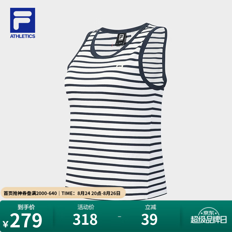 FILA【孙千同款】条纹上衣丨斐乐针织背心女26夏新款户外运动紧身无袖 魔夜蓝-NV S 160/80A/S