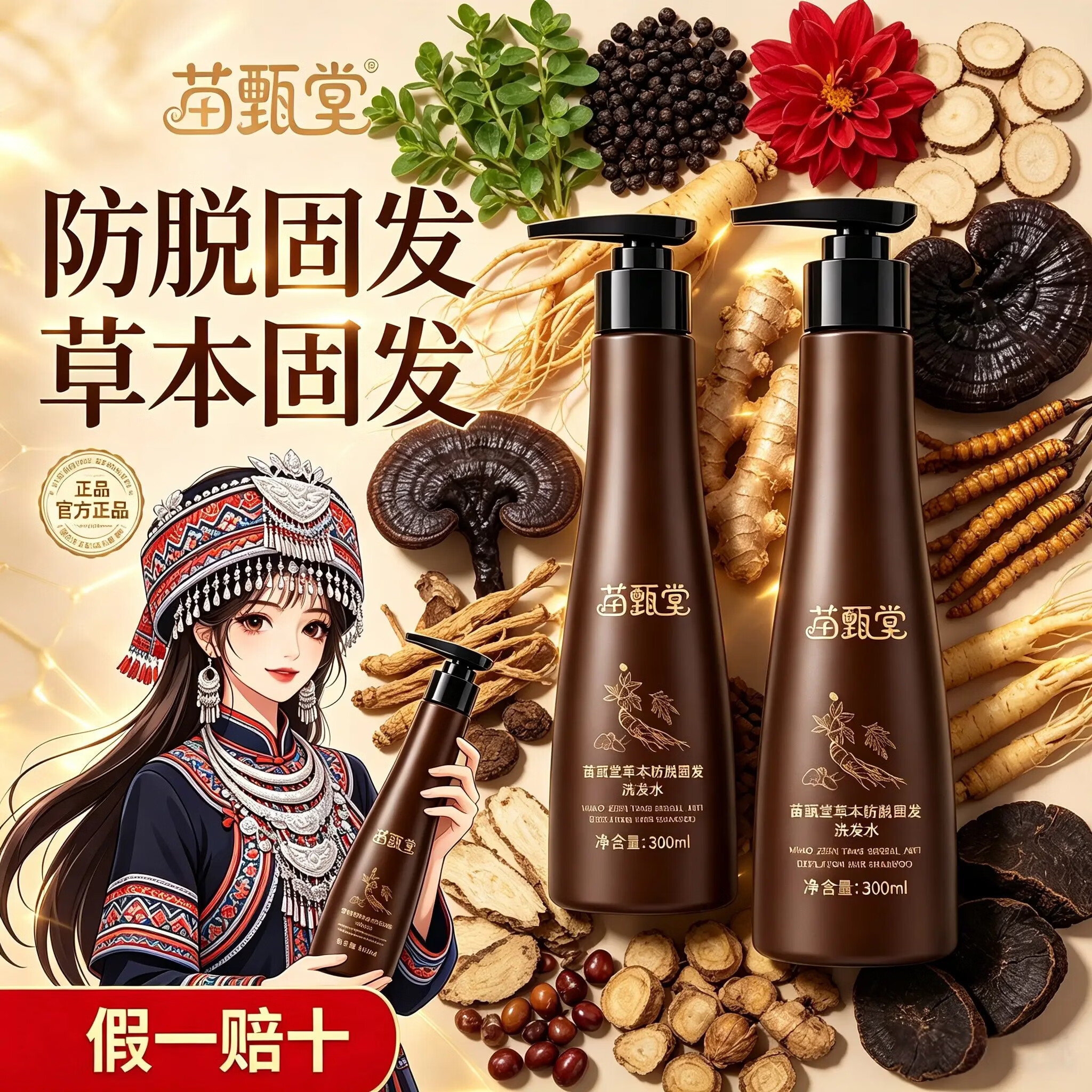 苗甄堂官方正品 苗甄堂 视频爆款 防脱草本洗发水 两瓶装300ml侧柏叶 苗甄堂/防脱洗发水/300ml*2瓶