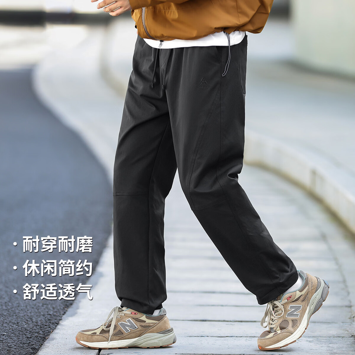 布衣传说春秋松紧腰抽绳挺括简约拼接工装九分男式休闲裤 黑色 32