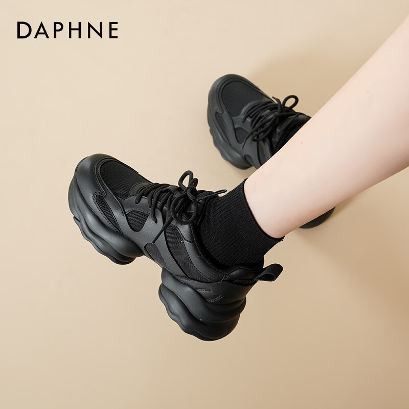 达芙妮厚底老爹鞋女2026新款秋季透气增高小白鞋女休闲运动鞋子女ZJ 白色 38