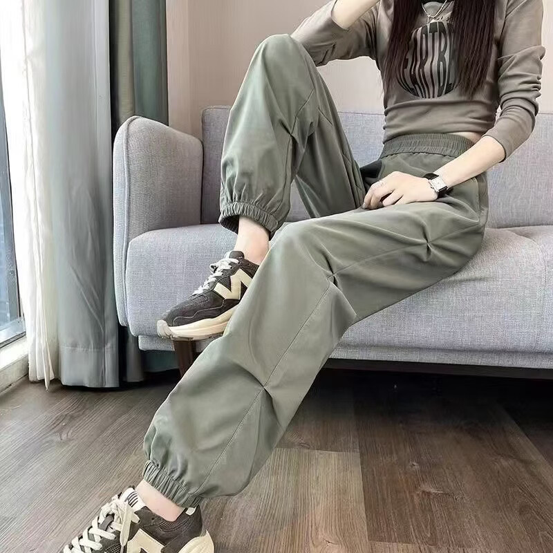 燠阳运动工装裤女春秋街头风卫裤宽松束脚别致休闲长裤直筒裤 244黑色 XL 【建议115-130斤】