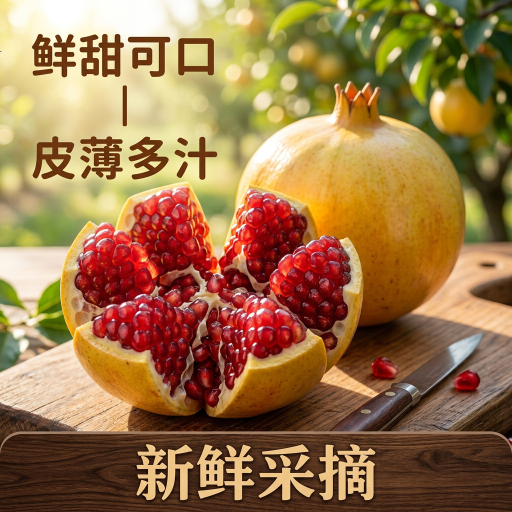 产地直发突尼斯软籽石榴 新鲜现摘，甜石榴 鲜采鲜发，高端礼盒装 600-750g