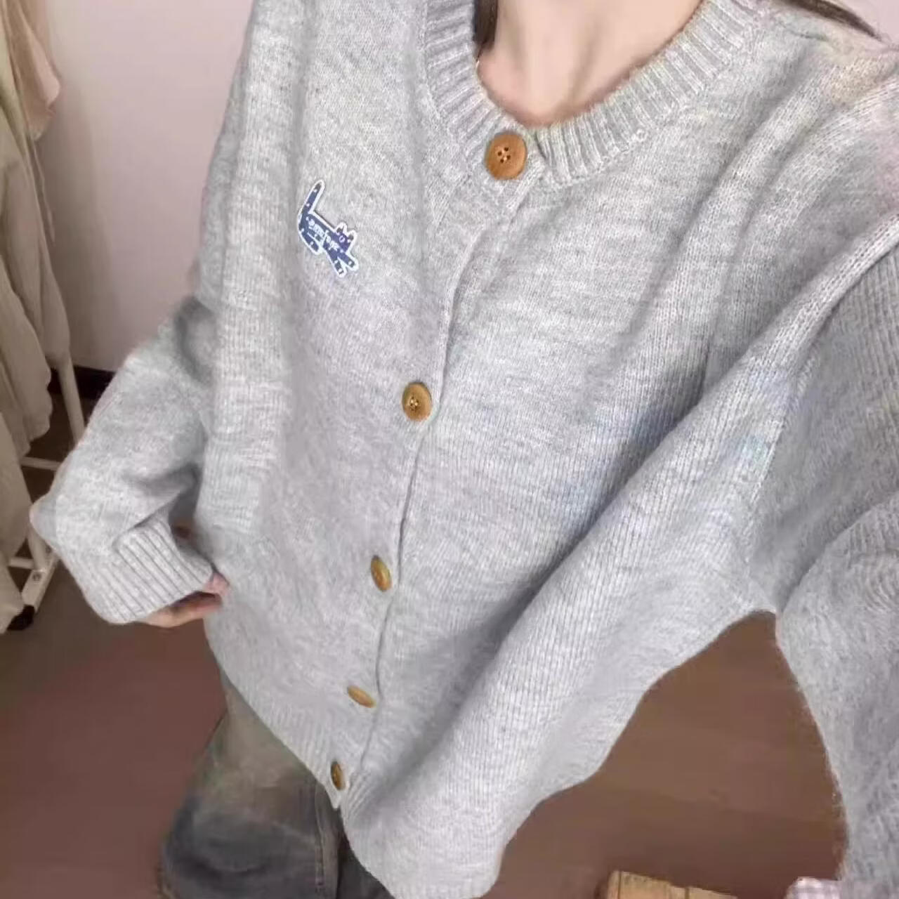 浪莎日系甜美毛衣开衫外套女春季2026新款超好看宽松慵懒风针织衫上衣 浅蓝色 均码 【推荐80-140斤】