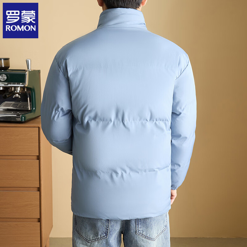 罗蒙(ROMON)纯色棉服男短款2026冬季新款保暖面包服棉衣外套休闲男装上衣服 蓝色 2XL