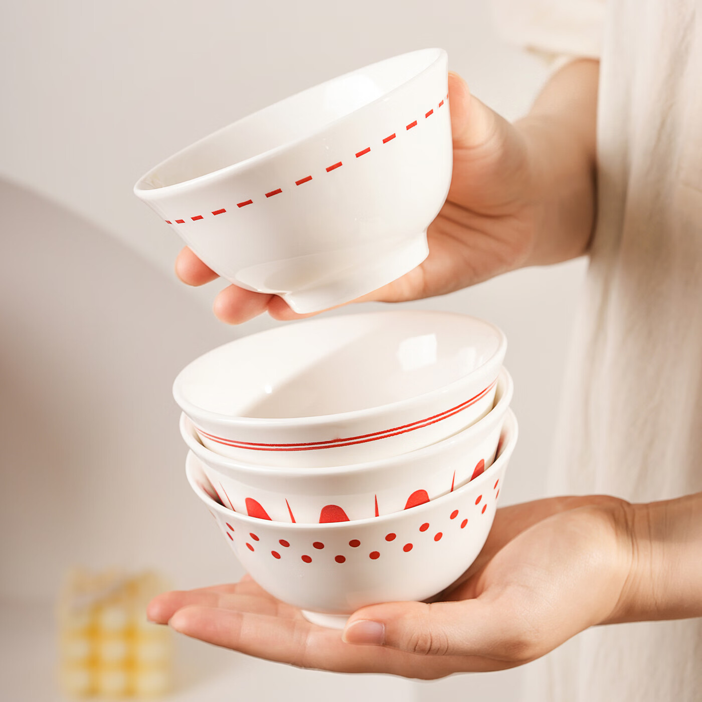 肆月几何风陶瓷碗家用饭碗4.5英寸小碗高颜值釉下彩餐具碗具一人一碗 混色4只装【C】 京东折扣/优惠券
