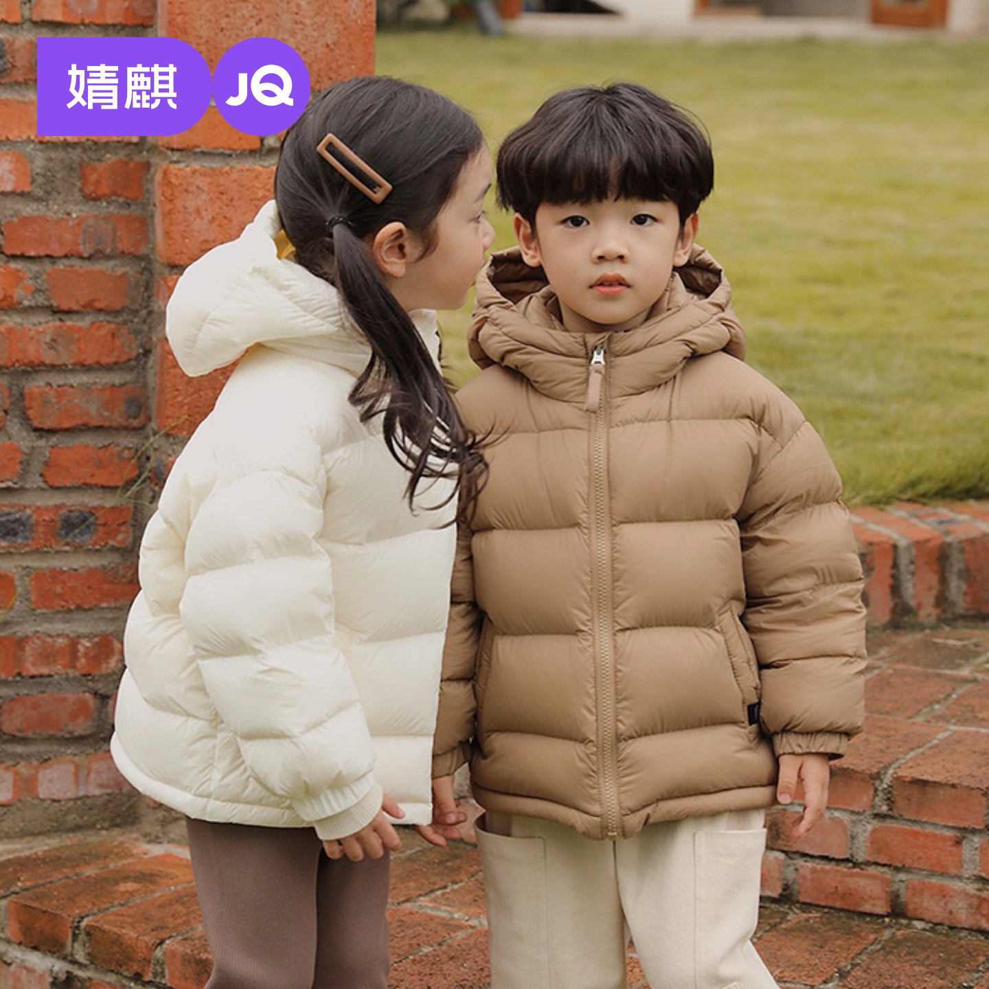 婧麒（JOYNCLEON）儿童羽绒服男女童短款连帽面包服加厚冬季保暖外套 黑色 均码 100cm