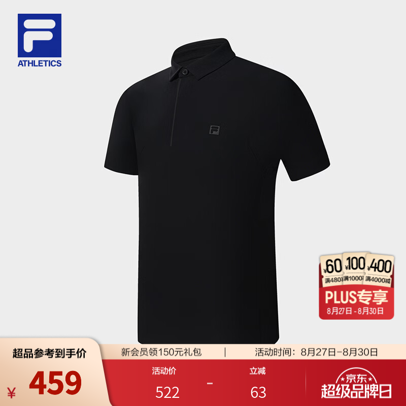 FILA斐乐防晒POLO衫26秋季新款男士短袖款跑步健身运动上衣 深黑-BK XL 180/100A/XL