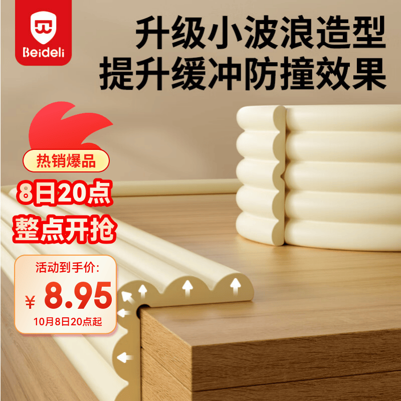 贝得力（BEIDELI）多功能防撞条婴幼儿家用桌子柜子安全防护条免贴加宽W型米白2米