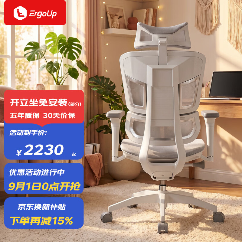 有谱Ergoup FLY MINI 人体工学椅电脑椅久坐电竞靠背家用办公老板椅 灰框灰网