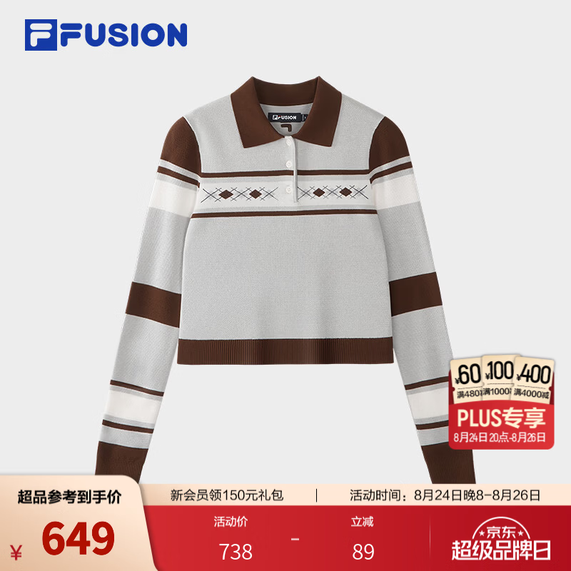 FILA FUSION 斐乐潮牌POLO衫26秋季新款女士编织衫紧身套头毛衣 鸽子花灰-MG L 170/88A/L